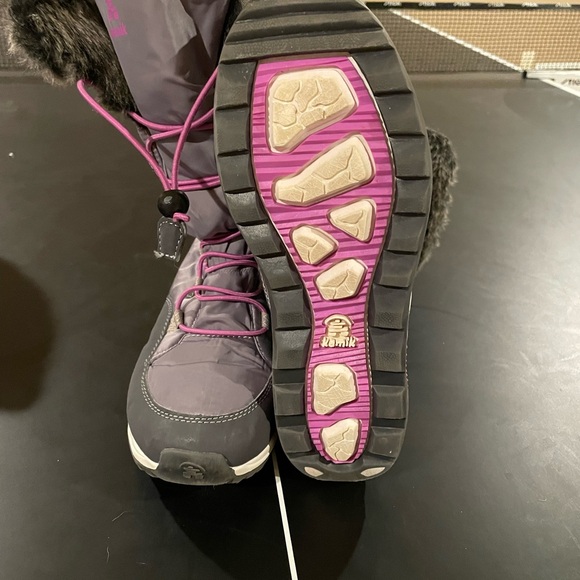Kamik Gray and Pink Winter Rain Boots with High Top Design and Thick Rubber Sole - Picture 2 of 7